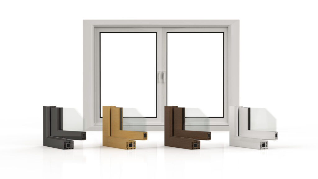 uPVC window with different coloured sectons with cross section exposed